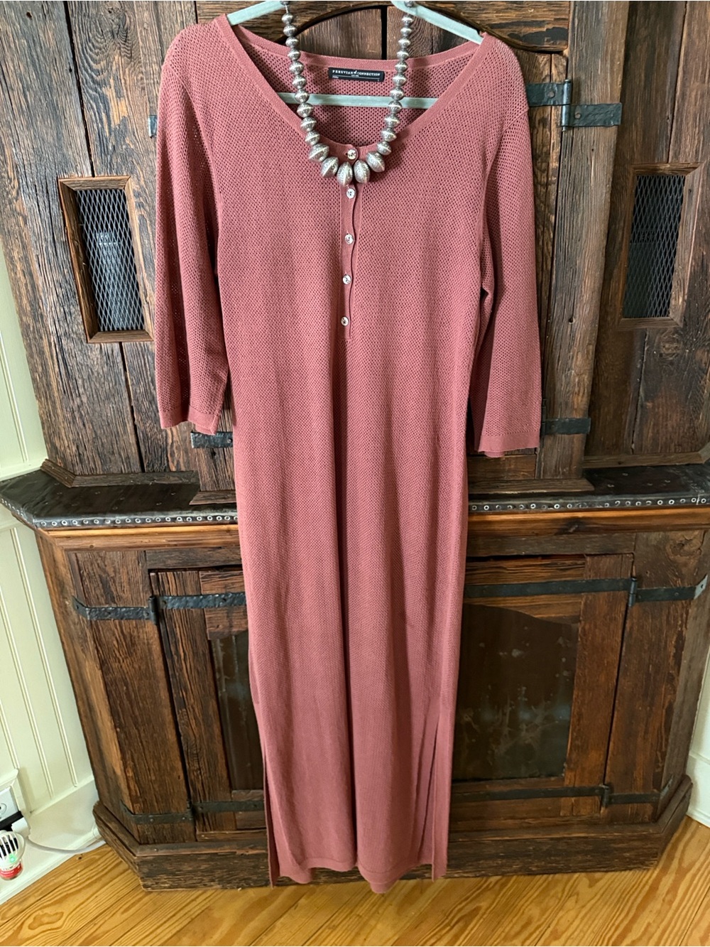 Peruvian Connection Cotton Knit Maxi in Dusty Rose/Terra Cota Size Large - Picture 10 of 14